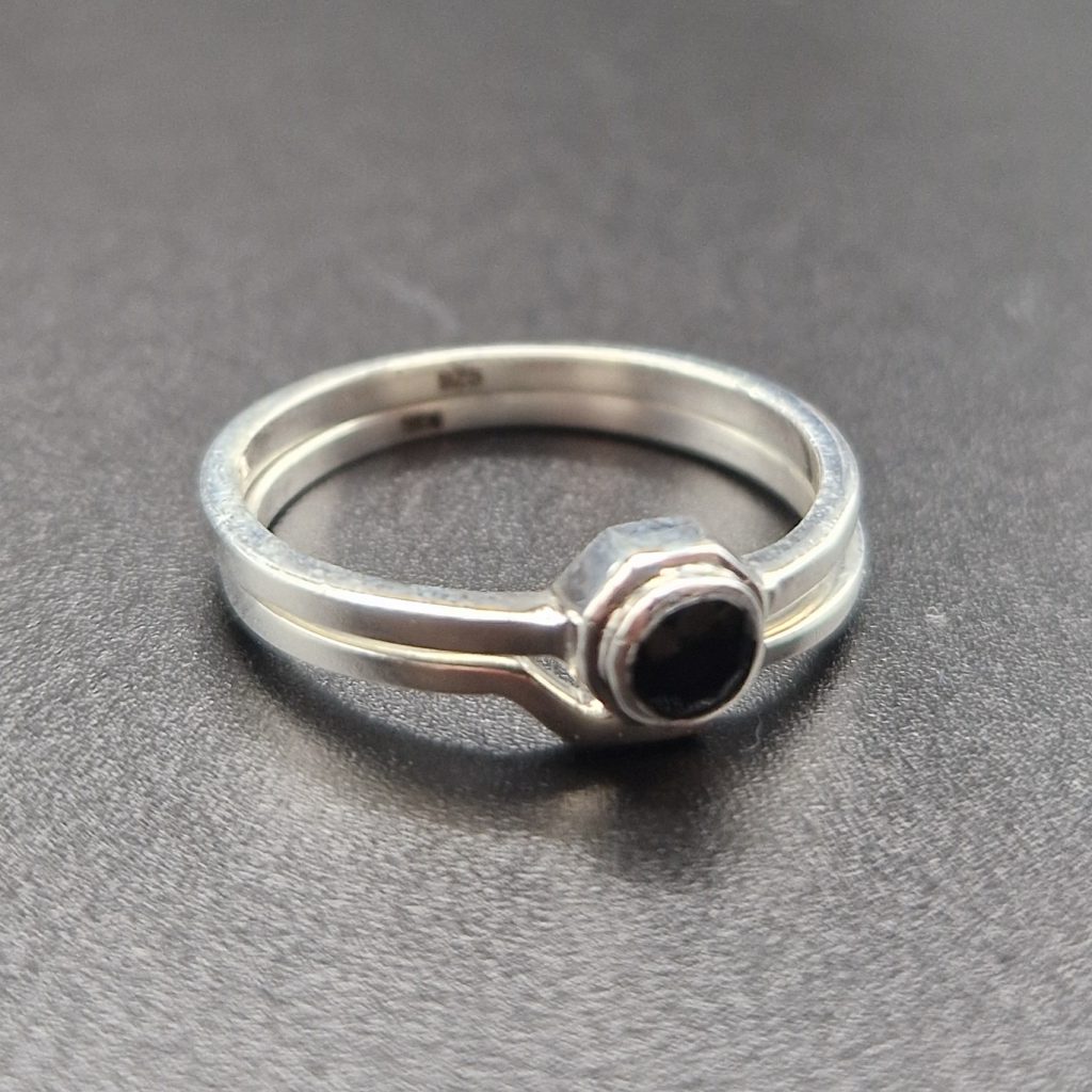 Kairo - Stackable Onyx Fair Trade Silver Bond Rings