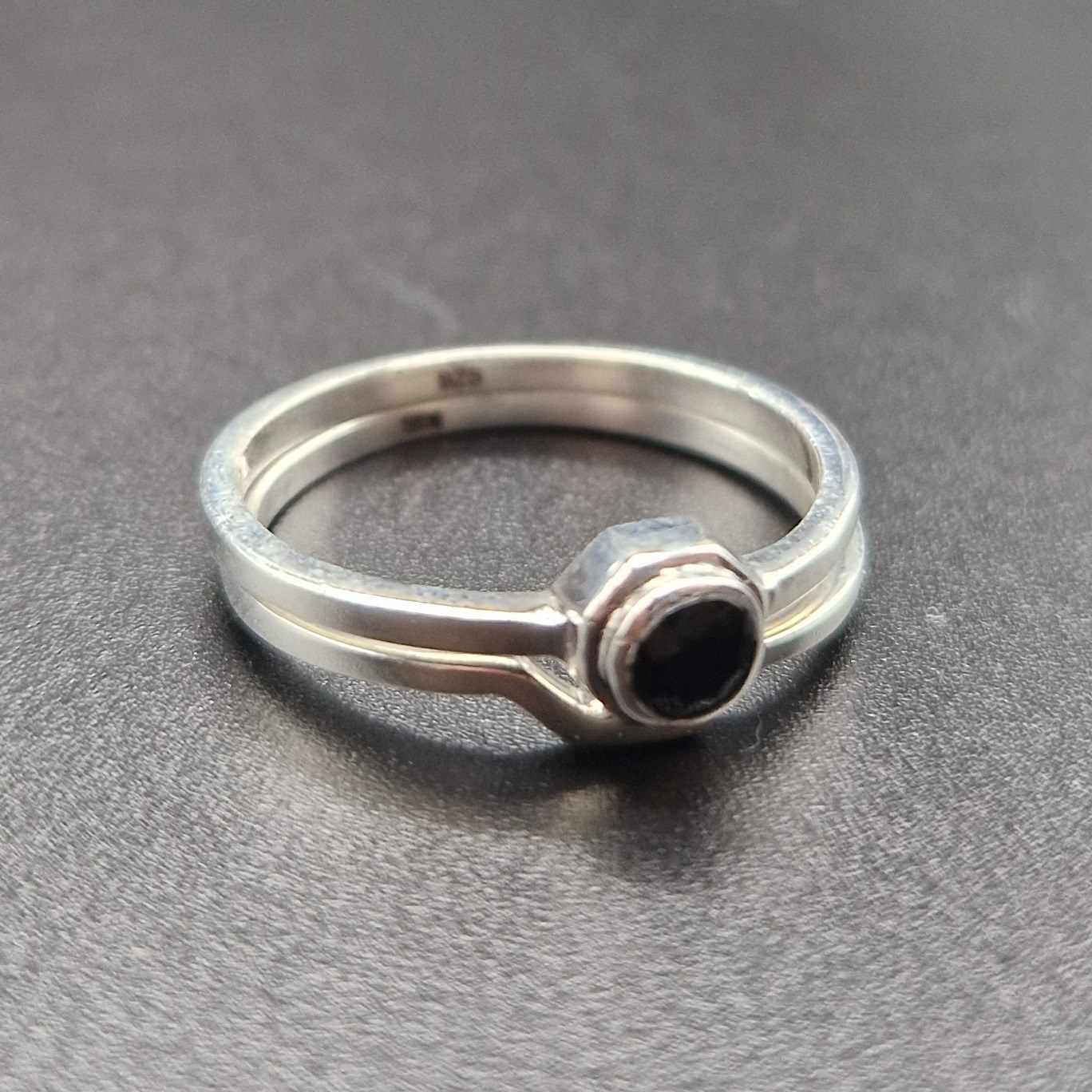 Kairo - Stackable Onyx Fair Trade Silver Bond Rings