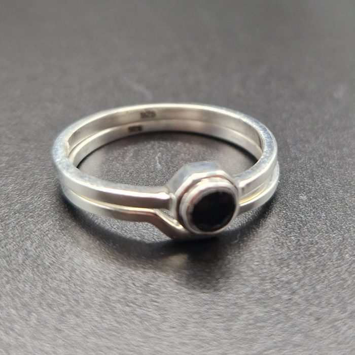 Kairo - Stackable Onyx Fair Trade Silver Bond Rings