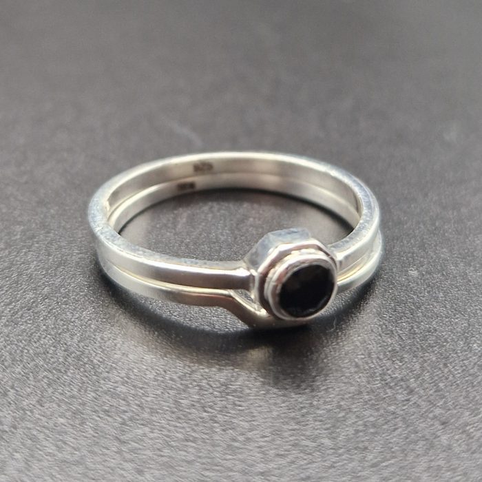 Kairo - Stackable Onyx Fair Trade Silver Bond Rings